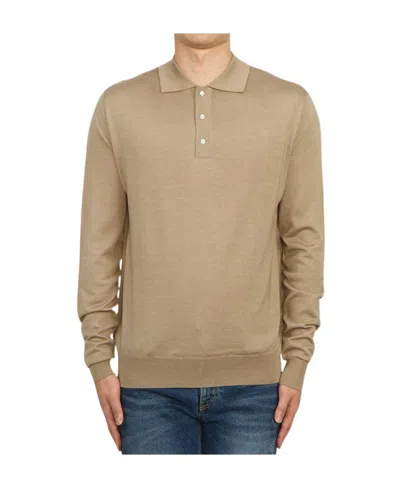 Lardini Long-sleeve Knitted Polo Shirt In Nude