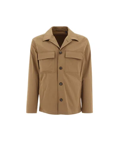 Lardini Long-sleeve Stretch-cotton Shirt In Brown