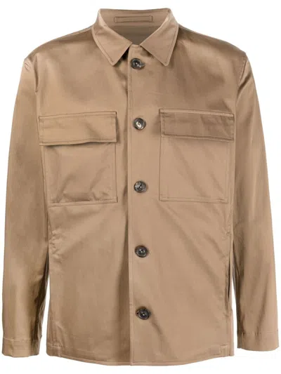 Lardini Long-sleeve Stretch-cotton Shirt In Brown