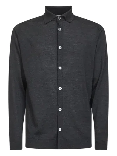 Lardini Long-sleeve Virgin-wool Shirt In Black