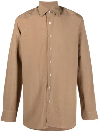 Lardini Long-sleeved Button-up Shirt In Brown