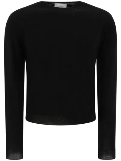 Lardini Wool-blend Sweater With Ribbed Detailing And Classic Crew Neck In Black
