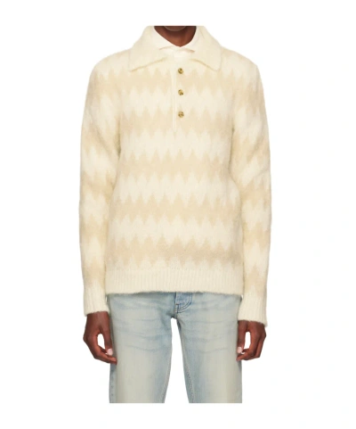 Lardini Long-sleeved Knitted Polo Shirt In Nude