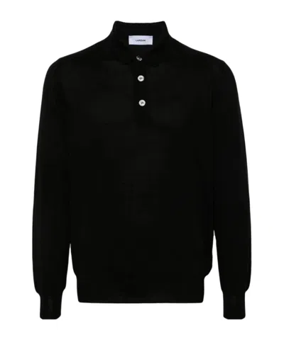 Lardini Long-sleeved Polo Shirt In Nero Neri E Grigi