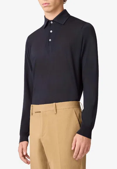Lardini Long-sleeved Wool Polo T-shirt In Blue