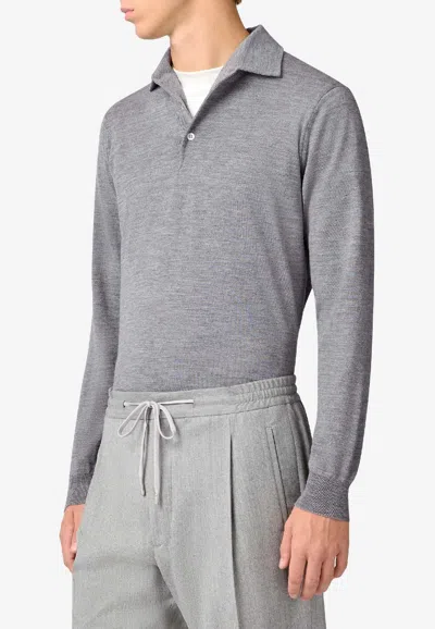 Lardini Long-sleeved Wool Polo T-shirt In Gray