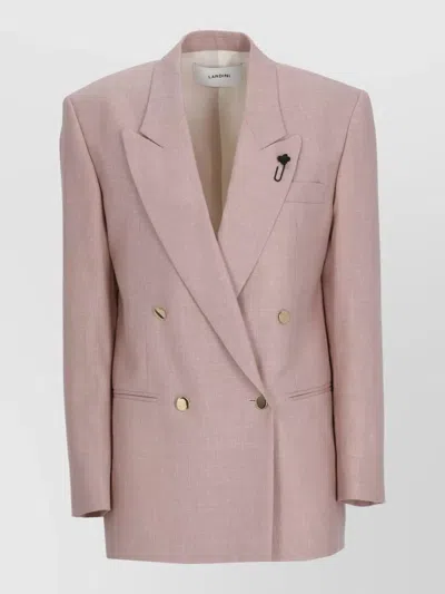 Lardini Longline Wool Silk Linen Double Breasted Jacket In Pink