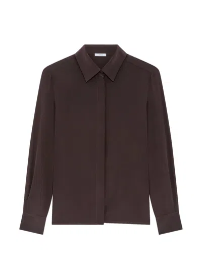 Lardini Long-sleeve Silk Shirt In Brown