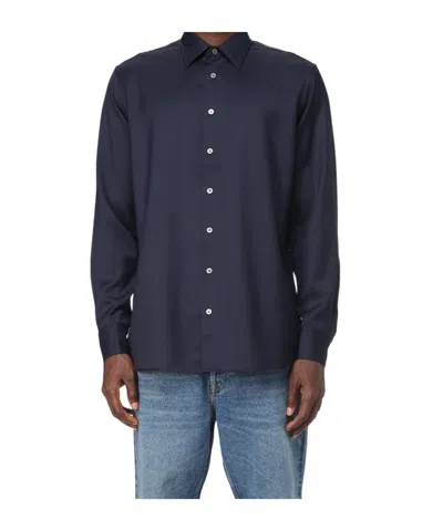Lardini Long-sleeve Wool Shirt In Blue