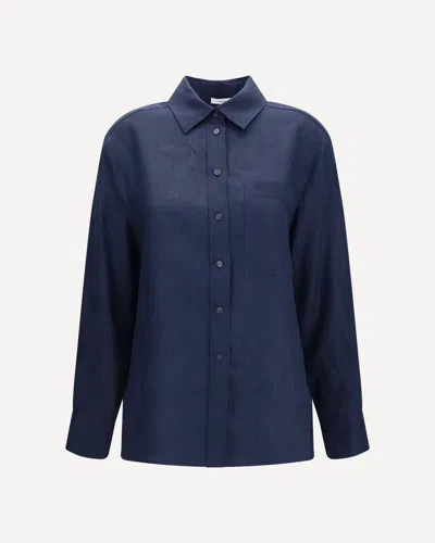 Lardini Long-sleeved Linen Shirt In Blue