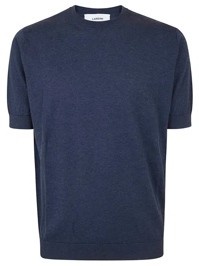 Lardini Mens Crew Neck Knit Short Sleeve Sweater In Blue