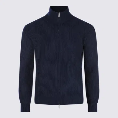 Lardini High Collar Long Sleeve Knit Sweater In Blue