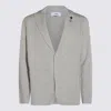Lardini Crewneck Sweater With Notch Lapel And Patch Pockets In Gray