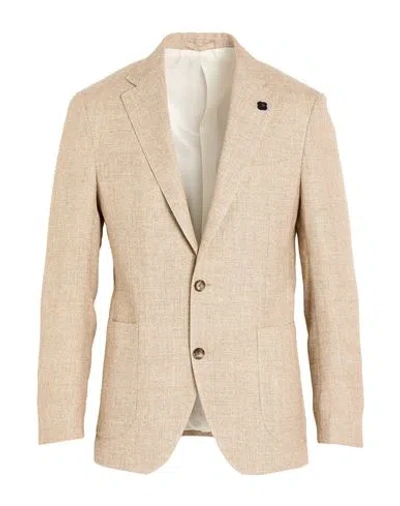Lardini Man Blazer Beige Size 38 Linen, Wool In Metallic