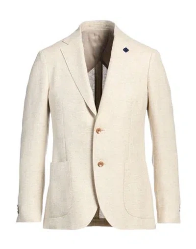 Lardini Man Blazer Beige Size 42 Wool, Linen, Silk