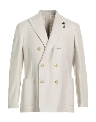 Lardini Man Blazer Beige Size 42 Wool, Silk In White