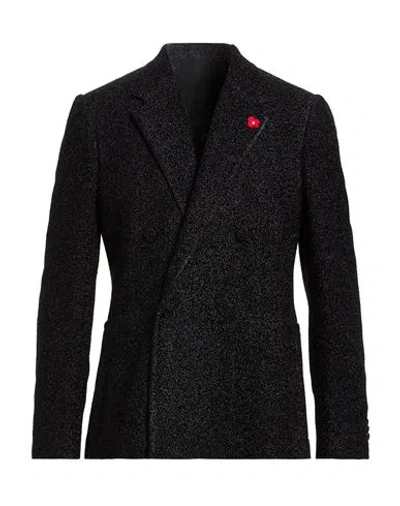Lardini Man Blazer Black Size 40 Polyamide, Polyester, Elastane In Animal Print