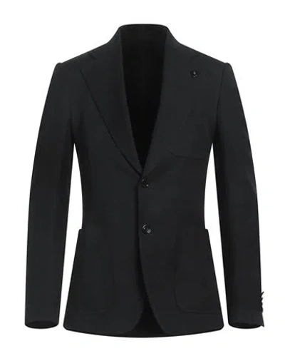Lardini Man Blazer Black Size 42 Viscose, Silk