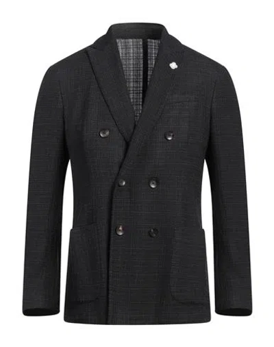 Lardini Man Blazer Black Size 42 Wool, Silk