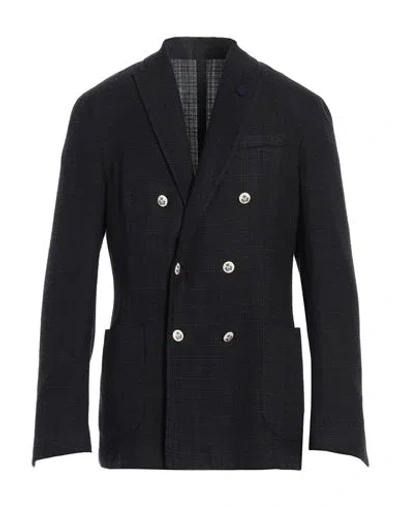 Lardini Double-breasted Special Line Drop 7 Regular Jacket In Wool And Cotton In Black