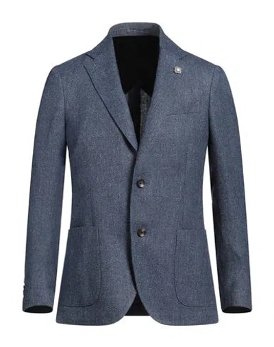 Lardini Man Blazer Blue Size 44 Linen, Wool, Polyester