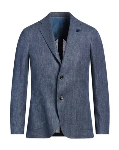 Lardini Man Blazer Blue Size 48 Linen, Cotton