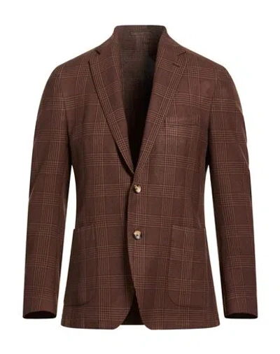 Lardini Man Blazer Brown Size 40 Wool, Silk