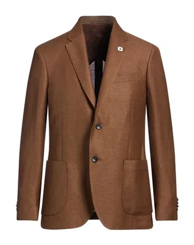 Lardini Man Blazer Brown Size 46 Wool, Linen