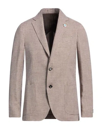 Lardini Man Blazer Brown Size 46 Linen, Polyester In Neutral