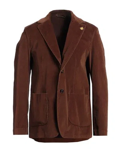 Lardini Man Blazer Brown Size L Cotton, Elastane