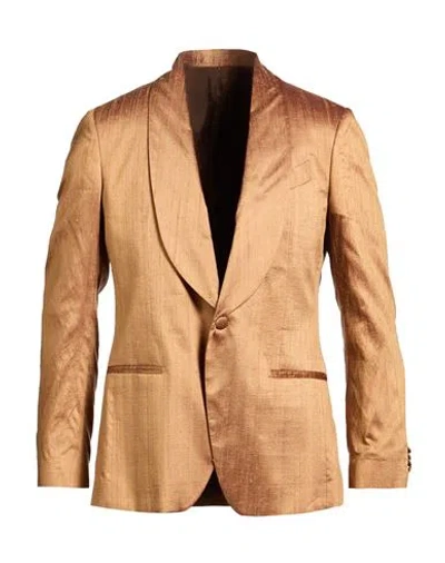 Lardini Man Blazer Camel Size 42 Silk In Brown