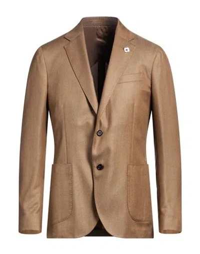 Lardini Man Blazer Camel Size 44 Cashmere, Wool, Silk In Beige