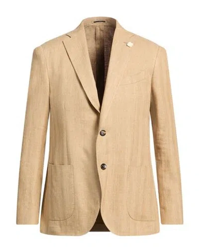 Lardini Man Blazer Camel Size 42 Linen, Cotton In Beige