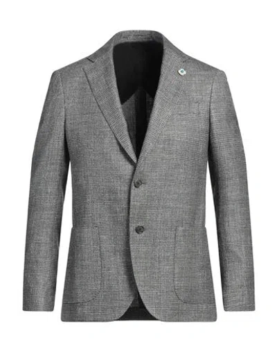 Lardini Man Blazer Charcoal Size 44 Wool, Linen, Tussah Silk, Silk In Grey