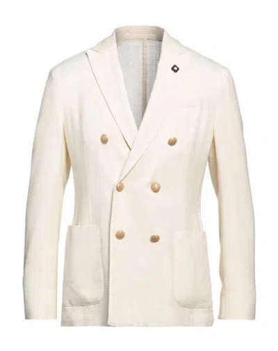 Lardini Man Blazer Cream Size 44 Wool, Silk In White
