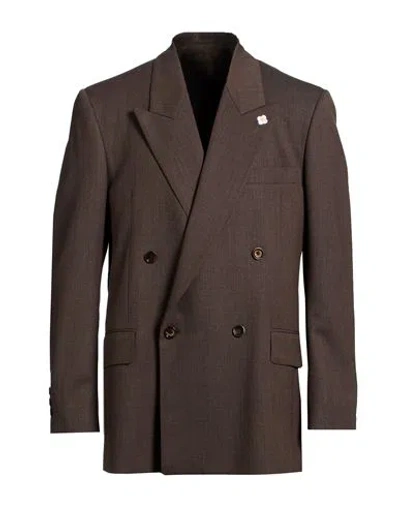 Lardini Man Blazer Dark Brown Size 40 Virgin Wool, Elastane In Blue