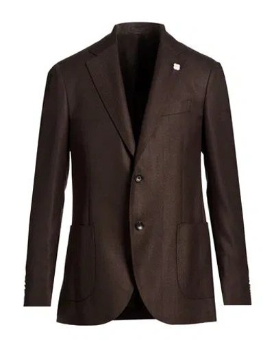 Lardini Man Blazer Dark Brown Size 40 Wool, Cotton, Silk