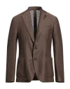Lardini Man Blazer Dark Brown Size 48 Cotton, Linen