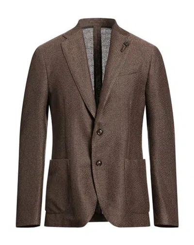 Lardini Man Blazer Dark Brown Size 48 Cotton, Linen