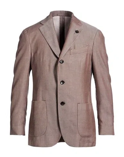 Lardini Man Blazer Dark Brown Size 42 Tencel, Wool In Pink