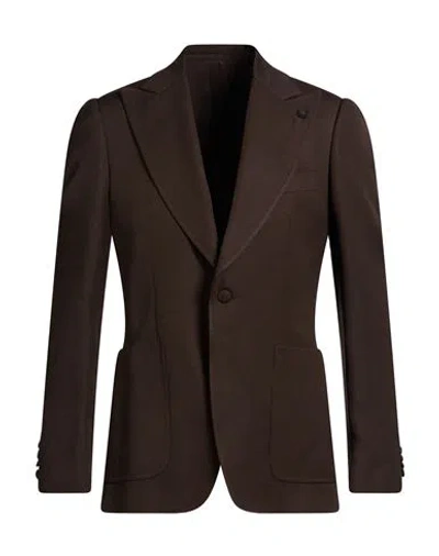 Lardini Man Blazer Dark Brown Size 42 Viscose, Silk