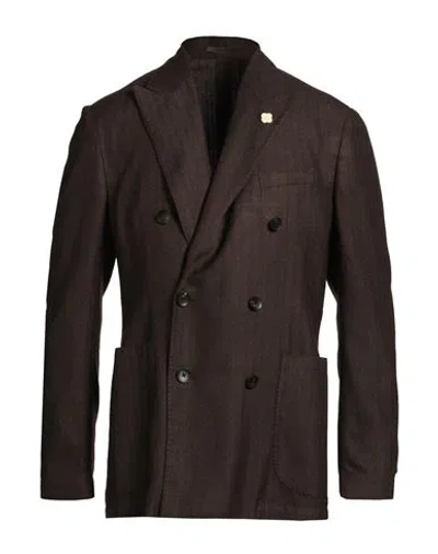 Lardini Man Blazer Dark Brown Size 44 Cashmere, Wool, Silk