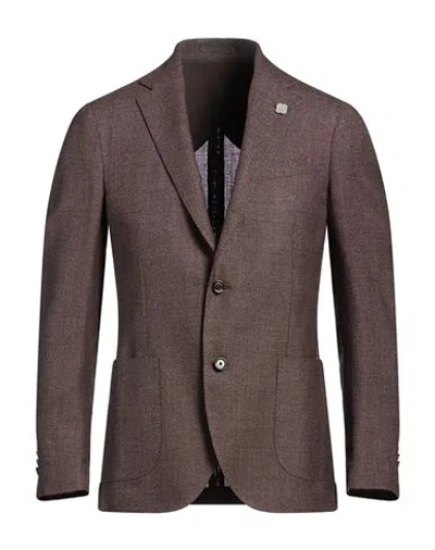 Lardini Man Blazer Dark Brown Size 44 Wool, Linen, Silk