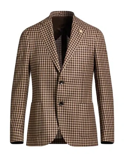 Lardini Man Blazer Dark Brown Size 44 Wool, Silk