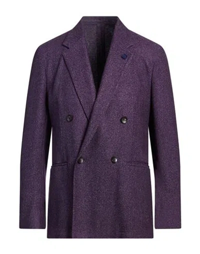 Lardini Man Blazer Dark Purple Size 40 Cashmere, Silk In Purple