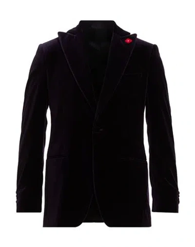 Lardini Man Blazer Dark Purple Size 44 Cotton, Elastane In Black