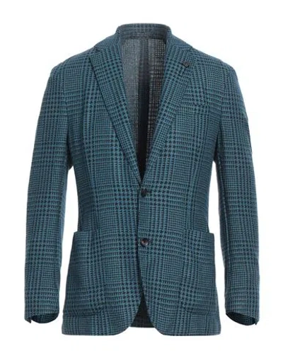 Lardini Man Blazer Deep Jade Size 40 Wool, Silk, Linen, Cotton, Polyester In Green
