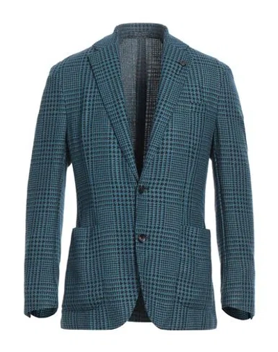 Lardini Man Blazer Deep Teal Size 40 Wool, Silk, Linen, Cotton, Polyester In Green