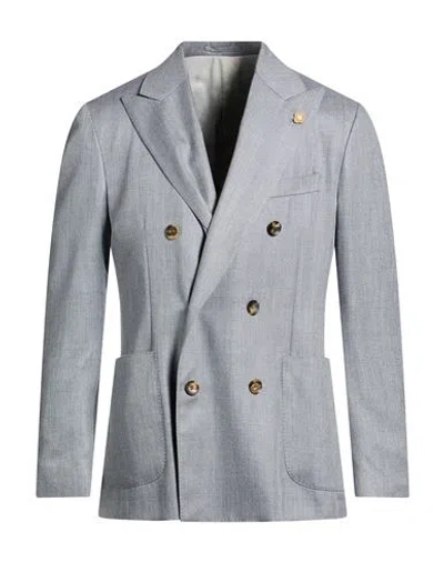 Lardini Man Blazer Grey Size 40 Cashmere, Wool, Silk In Blue
