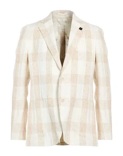 Lardini Man Blazer Ivory Size 46 Linen, Cotton, Polyamide In Multi